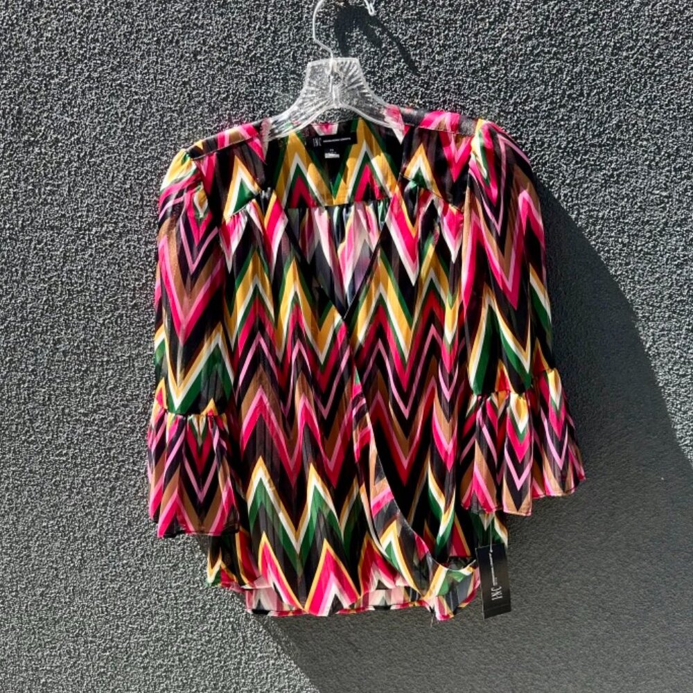Petite-Small -INC International Concepts - Chevron Rainbow Polyester Blouse